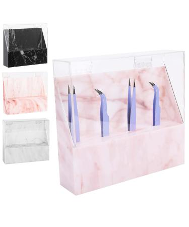 Tweezer Holder Stand for Eyelash Extensions Lash Tweezer Stand with Cover 8 Slots Lash Extension Organizers And Storage for Salon and Home Use Pink