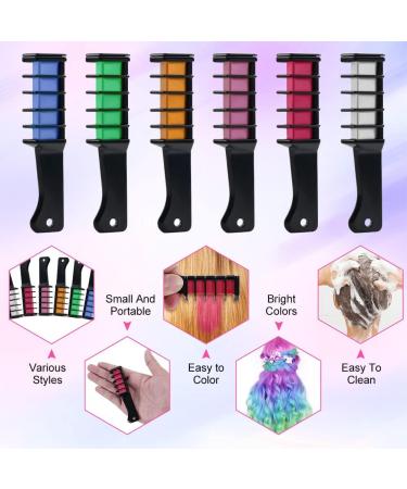 AOOWU 6 Colors Hair Chalk Comb Set - Safe & Non-Toxic Temporary Hair Dye for Girls Kids - Washable Hair Color Brush for Halloween, New Year Party & Cosplay - Buy Online on SooperMarket.com