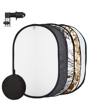 Photo Light Reflector 24x36 Inches/ 60x90 cm 5 in 1 Diffuser Photography Collapsible with Bag and Reflector Holder Clips for Studio Outdoor Lighting, Translucent, Silver, Gold, White and Black