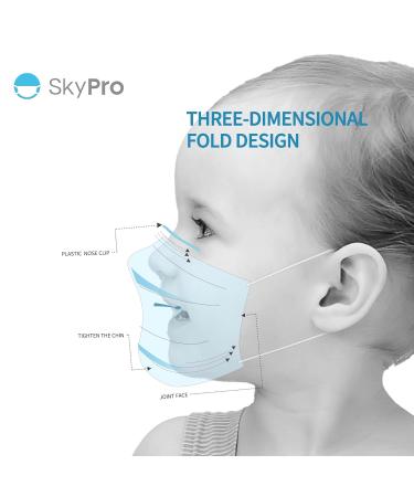 SKYPRO 50PCS 3-Ply Kids Disposable Face Masks - ASTM Level 1 Protective PPE - Light Blue - Buy Online on SooperMarket.com