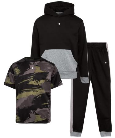 RBX Boys' Jogger Set - 3 Piece Short Sleeve T-Shirt, Fleece Sweatshirt, and Sweatpants Black 12