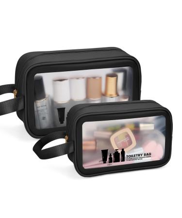 Toiletry Bag for Women Men, MAANGE Translucent Waterproof 2 PCs Makeup Cosmetic Bag Travel Organizer for Accessories, Toiletries Medium+Small