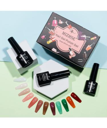 MIZHSE 12 Pcs Jelly Gel Nail Polish Kit - Clear Translucent Summer Gel Polish Set for Sheer Manicure - UV LED Soak Off Varnish for Home Salon - Buy Online on SooperMarket.com