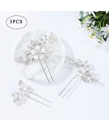 Bride Wedding Silver Crystal Hair Pins - 3 Pack Bridal Headpieces for Women and Girls - A-Silver - Buy Online on SooperMarket.com
