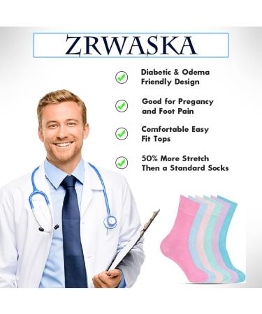 ZRWASKA Women's Diabetic Socks Oedema friendly Wide Honey Comb top soft cuff Ankle Non-Elastic for Swollen feet Legs Non-Binding Circulatory Sock 3 Pack Size 4-7 4-7 Pastel Colours (3 Pairs) - Buy Online on SooperMarket.com