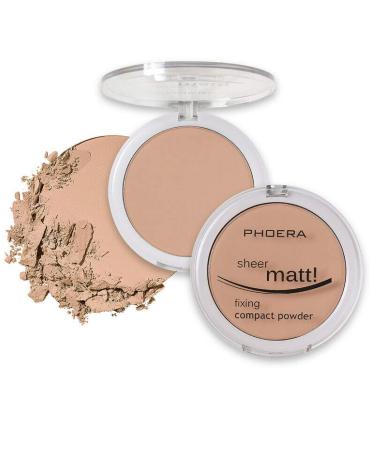 AQUAPURITY PHOERA Sheer Matte Compact Powder Fixing Powder Makeup Base Fixer Setting Powder Foundation Fixing Compact Pressed Powder Long Lasting Make Up Fixer Skin Vitamin E Beauty Blender (203 NUDE)