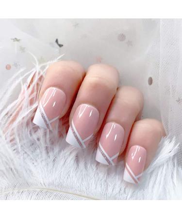 French Short False Nails - Pink Hypotenuse Square Press On Nails for Women & Girls | 24pcs Gift Set for Parties - Buy Online on SooperMarket.com