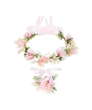 1 piece wreath headband and 1 piece wrist flower flower headband for women adjustable flower crown headband wreath headband pearl wreath hair accessories for ladies party wedding