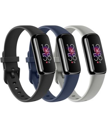 Funeng 3 Pack Bands Compatible with Fitbit Luxe Bands for Women Men, Soft Silicone Sport Replacement Wristbands Strap (Large, Black+Navy Blue+Gray) Large Black+Navy Blue+Gray