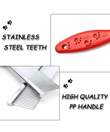 2PCS Pet Hair Buster Comb for Dogs, Cats, Rabbits, Hamsters - Stainless Steel Detangling Brush with Long and Short Teeth - Red and Blue - Buy Online on SooperMarket.com