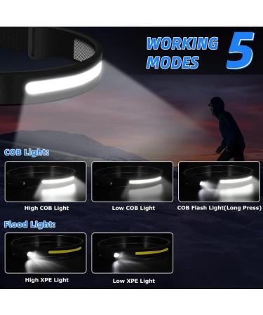 Rechargeable LED Headlamp 3-Pack with Motion Sensor | 230 COB Wide Beam, 5 Modes | Waterproof and Bright Headlights for Adults, Hardhat, Running, Camping - Buy Online on SooperMarket.com