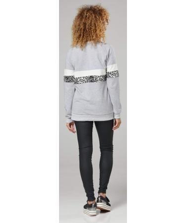 Happy Mama Women's Maternity Nursing Zipped Sweatshirt Striped Jumper 1110 - Light Grey Melange & Panther Gray - Size 16 - Buy Online on SooperMarket.com