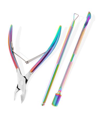 Sularpek 3-In-1 Professional Cuticle Trimmer with Cuticle Pusher - Cuticle Remover Cuticle Scissors Manicure Tools,for Fingernails and Toenails. Colourful
