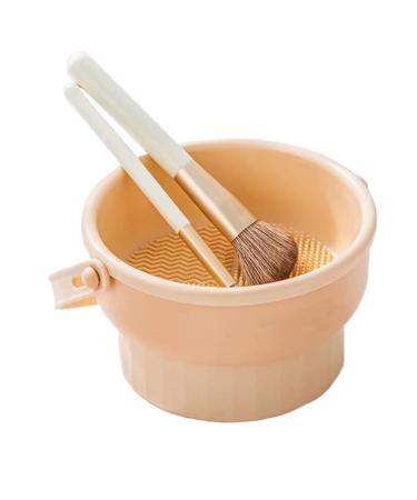 AWOCAN 3-in-1 Makeup Brush Cleaner Bowl Foldable Portable Cleaning Tool for Brushes Powder Puffs Sponges (beige)