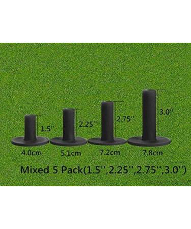FINGER TEN Golf Rubber Tees Driving Range Value 3/4 Pack Mixed or Same Size 1.5 2.25 2.75 3 for Practice Mat Black Mixed 4 Pack(1.5 2.25 2.75 3)