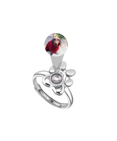 CSSTONE Dog Paw Photo Chain Projection Necklace With Picture Chain with Photo Chain with Picture Inside 925 Sterling Silver I Love You Memory Gift For Women/Pets Ring Silver