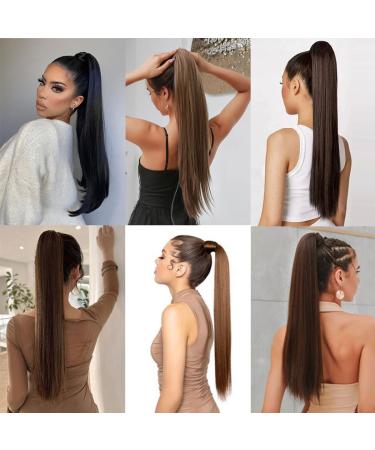 prinfantasy Human Hair Straight Wrap Around Ponytail Extensions Hairpiece Yaki Straight Hairpieces Magic Paste Long Ponytail for Women Girls Netural Black 24 In GBMW278 MW278 24 inch - Buy Online on SooperMarket.com