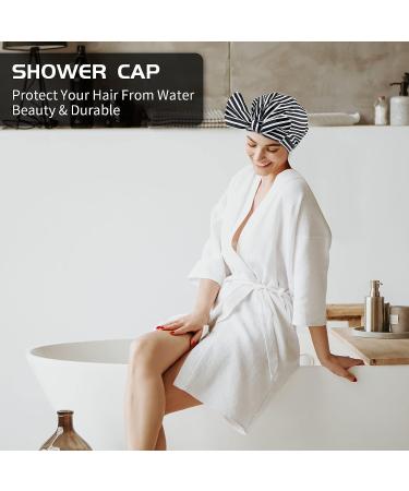 Yiclick Reusable Shower Cap for Women - Stripe Black, Ideal for Long Hair - Buy Online on SooperMarket.com
