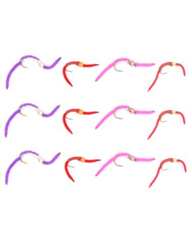 The Fly Fishing Place Trout Fly Assortment #3 - San Juan Worm Power Bead 1 Dozen Wet Nymph Fly Fishing Flies Collection