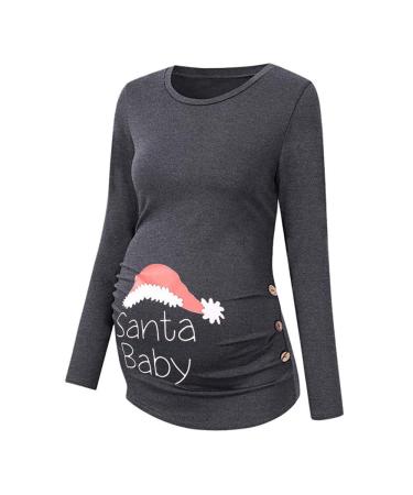Pregnant Deer Christmas Maternity Top Women Casual Pullover Winter Clothing Warm Long Sleeves Hooded Tops XL Grau-2