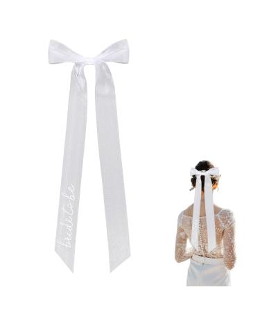 White Hair Bow for Bride Tulle Ribbon Bow Clip Wedding Hair Veil Accessories Bridal Hair Decorations for Bridal Shower Supplies Wedding Gifts Engagement Accessories