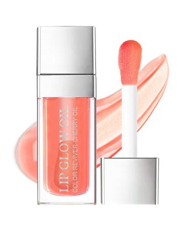 AOOWU Plumping Lip Oil Tinted Moisturizing Lip Oil Long Lasting Nourishing Lip Hydrating Lip Gloss Tint Lipstick for Women Glitter Shine Liquid Lipstick Lip Glaze Makeup Cosmetic 001 - Pink