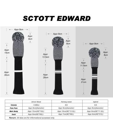 Scott Edward Handmade Knit Wood Golf Covers - 4 Piece Set for Driver, Fairway Wood, and Hybrid - Black and White Dot Design - Fits up to 460cc - Premium Quality - Buy Online on SooperMarket.com