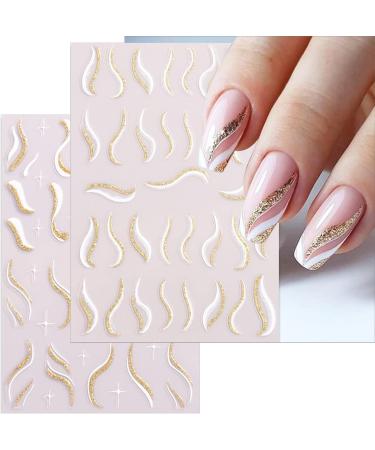 Gold Stripe French Nail Art Stickers - 9 Sheets 3D Self Adhesive Decals for DIY Manicure - Buy Online on SooperMarket.com