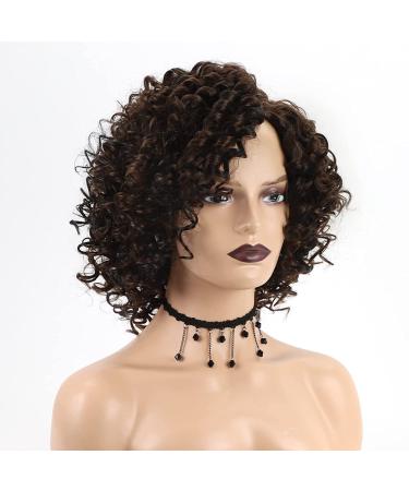 XIUFAXIRUSI Short Curly Afro Wig for Black Women - Brown Kinky Curly Synthetic Hair with Side Bangs - Buy Online on SooperMarket.com