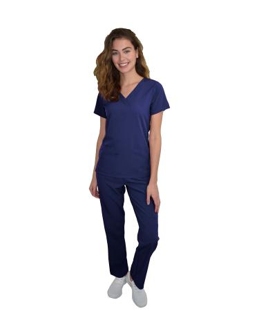 Green Town Womens Nurse Scrub Set GT4FLEX Straight Leg Cargo and V-Neck Solids and Prints Medium Navy/Indigo