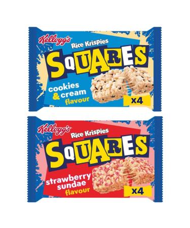 Snack Bundle Consisting of Kellogg's Rice Krispies Squares Cookies & Cream 4 Bars 4 x 28g & Squares Strawberry Sundae 4 x 29g (2 Pack)