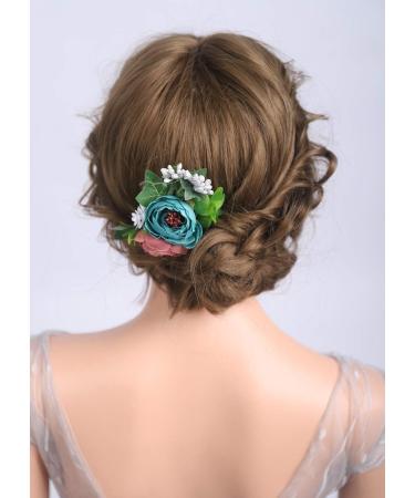 Deniferymakeup Bloomy Daisy Flower Hair Comb Rose flower Wedding Bridal Photo Shoot Greenery Headpiece for wome(Red and Deep Blue) - Buy Online on SooperMarket.com