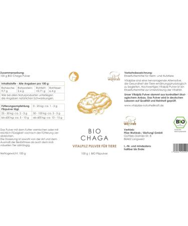 Mushrooms Wohlrab Bio Chaga Mushroom Powder for Animals - 100g Organic Dietary Supplement for Horses - Highest Quality - Buy Online on SooperMarket.com