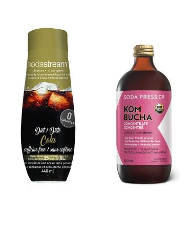 SodaStream Classic Diet Cola Caffeine Free 440 milliliters & Soda Press Organic Kombucha Passionfruit & Mandarin 500 milliliters