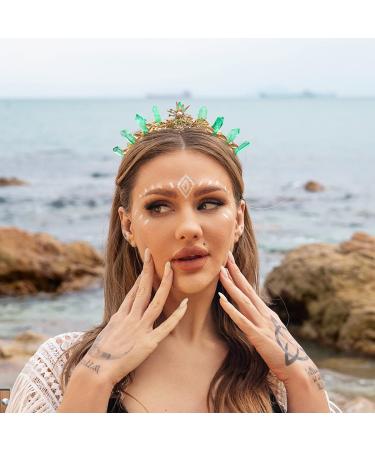 Green Quartz Crown Tiara Headband | Gold Leaf Woodland Fairy Hairband - Buy Online on SooperMarket.com