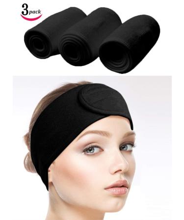 Queta Hair Band for Makeup - Adjustable Terry Cloth Headband with Velcro Fastener - 3PCS Black - Perfect Cosmetic Hair Protection - Buy Online on SooperMarket.com
