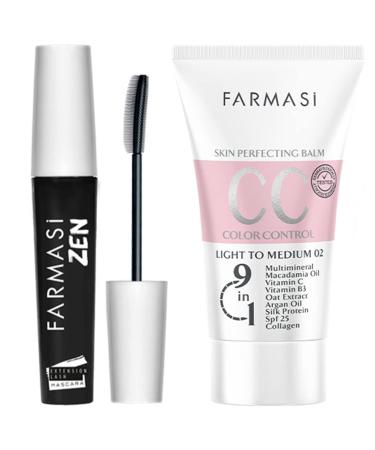 Farmasi Makeup CC Cream with Multi-Minerals Pure Natural and Flawless Finish Great Results Every Time  Medium to Full Coverage All-Day Hold  All Skin Types Collagen&SPF 25-1.7 fl.oz (Light to Medium) Zen Mascara Extensio...