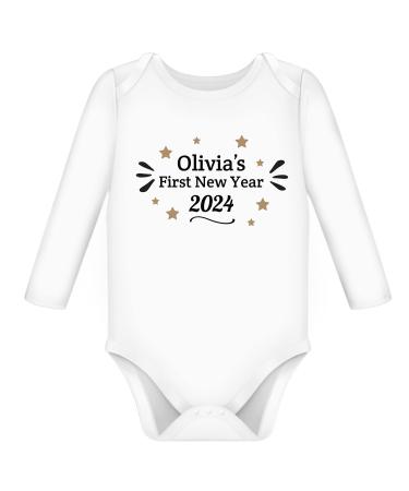 My First New Year Baby Outfit Personalised Baby Grows Vest Boy Girl Newborn Unisex Babies Clothes For Boys Girls Vests Gender Neutral Gifts 0-3 Months LONG SLEEVE