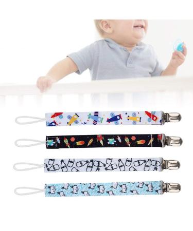 4pcs Baby Pacifier Clip Set - Cotton Strap Chain for Infants - Unisex Light Blue Baby Gift - Buy Online on SooperMarket.com