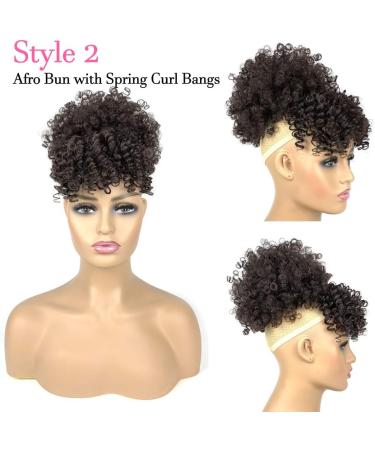 Afro Puff Drawstring Ponytail with 2 Bangs Afro High Puff Bun with Spring Curl Bangs and Afro Puff Bangs Clip in Hairpieces Pineapple Updo Ponytail with Bangs(2#) 1 ponytail+ 2 bangs #2 - Buy Online on SooperMarket.com