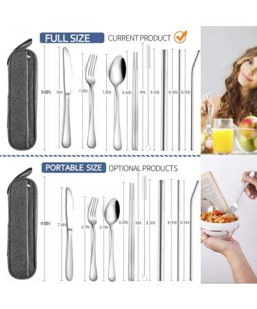 Travel Reusable Utensils Set - Stainless Steel Cutlery with Case, Chopsticks, Straw - Portable Flatware for Camping, 8 Piece Set - Silver - Buy Online on SooperMarket.com