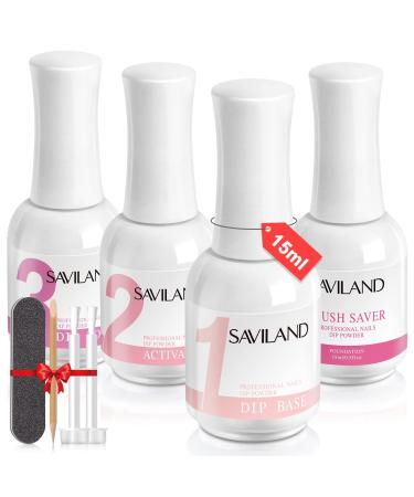 Saviland 8Pcs Dip Powder Liquid Set - 15ml/0.5oz Dip Powder Base and Top Coat  Actiator  Brush Saver  Nail File Nail Accessories for Dip Powder Nail Set A2-8 PCS Dip Powder Liquid Set