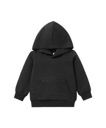 PATPAT Toddler Hoodie Boy Girl Hooded Sweatshirt Solid Color Textured with Pocket Pullover Hoodies for Toddler 1-2 Years Black