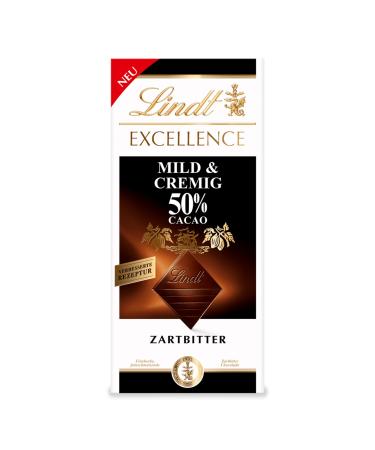 Lindt Excellence Mild & creamy 50 % cocoa - Darning bitter chocolate |100 g Tafel |Extra mild fine-torn bitter chocolate |Intensive cocoa taste |Dark chocolate |100g (1 -pack) 50% mild + creamy