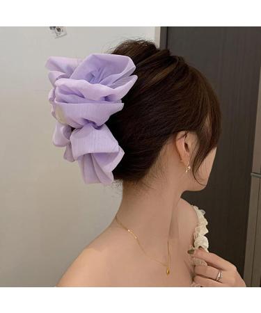 TYGHBN Bow Bubble Clips Chiffon Silk Hair Clips Large Chiffon Claw Clip Hair Bow Plastic Hair Claw Clips Fabric Floral Bows Claw Clip for Thick Long Hair (Black-A) - Buy Online on SooperMarket.com