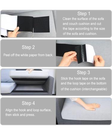 Non Slip Cushion Pad Tape - 4x10' Black Hook Loop Roll with Adhesive | Prevent Couch Cushions Sliding - Buy Online on SooperMarket.com