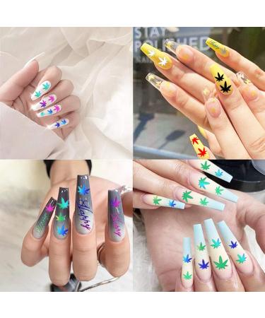12 Sheets Pot Leaf Nail Art Stickers | Self-Adhesive 3D Maple Leaf Decals for Fall Nail Art | Glitters, Flakes & Colorful Weed Design - Buy Online on SooperMarket.com