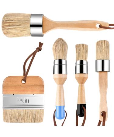 Chalk & Wax Paint Brush for Furniture - DIY Painting and Waxing Tool,Milk Paint,Stencils,Natural Bristles (5pcs)