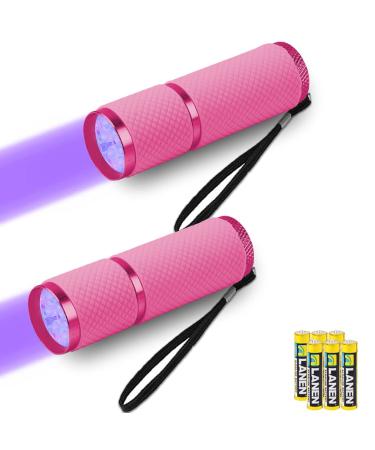Leagy 2-pack Mini-UV flashlight with 9 LEDs and batteries-pet urine detector for dog/cat fluorescent agents dry spots falsification detection banknotes bed bugs etc. (pink)