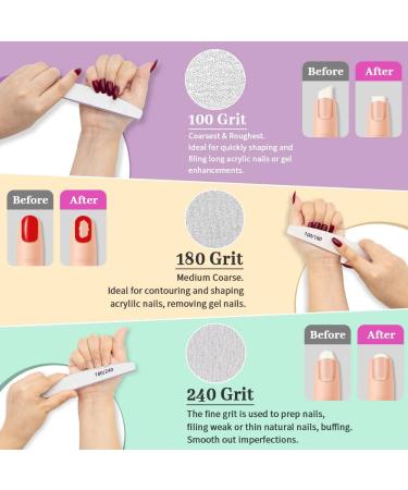 8 Pcs Professional Nail Files and Buffers - Double Sided 100/180/240 Grit for Natural and Acrylic Nails - Shaping & Smoothing Kit - Buy Online on SooperMarket.com